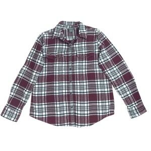 Natural Reflections Women's Plaid Flannel Shirt Burgundy 100% Cotton Cabincore